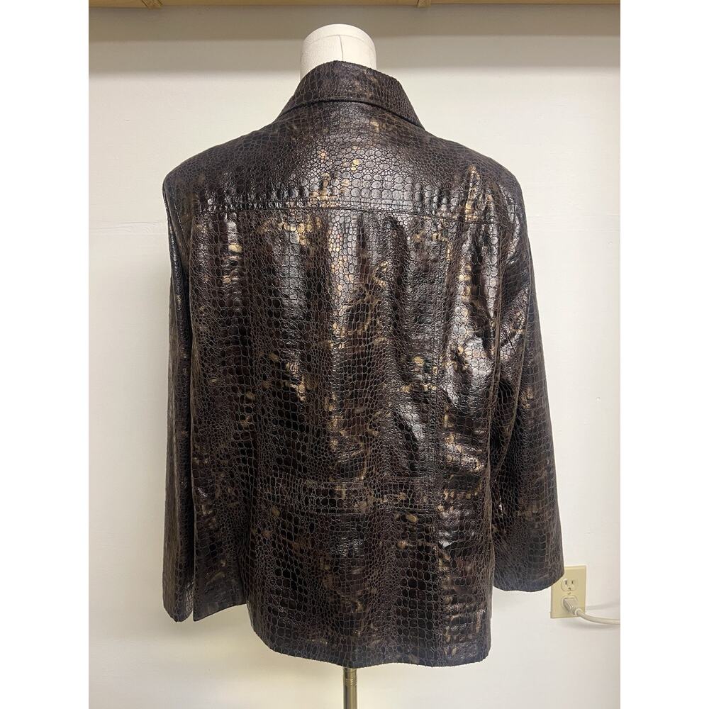 Womens Kim Rogers Jacket PL Brown Reptile Zippered Collared Faux Pockets - Picture 7 of 12